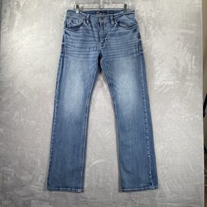 BKE Jeans men's 32x32 Jake Straight Stretch Denim Fading Buckle Western Blue